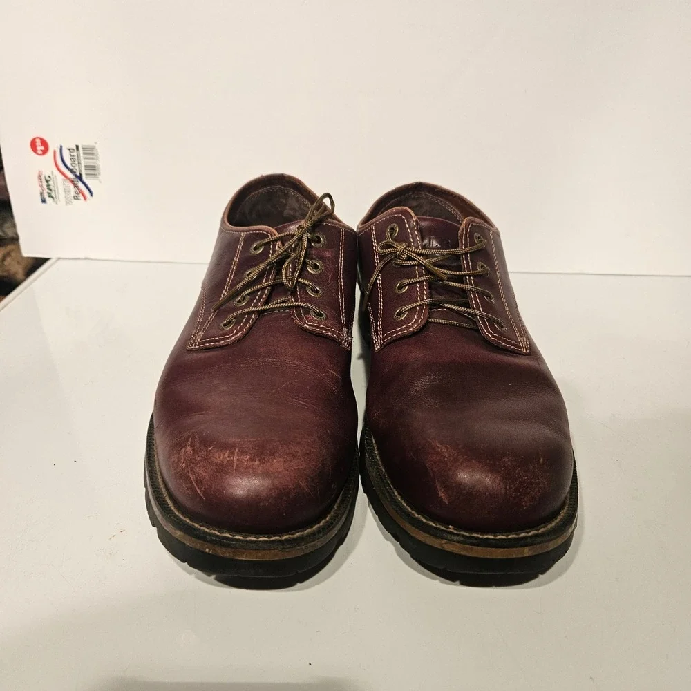 LL Bean Oxford Shoes Mens 11.5 Burgundy Leather Lug Sole Contrast Stitching